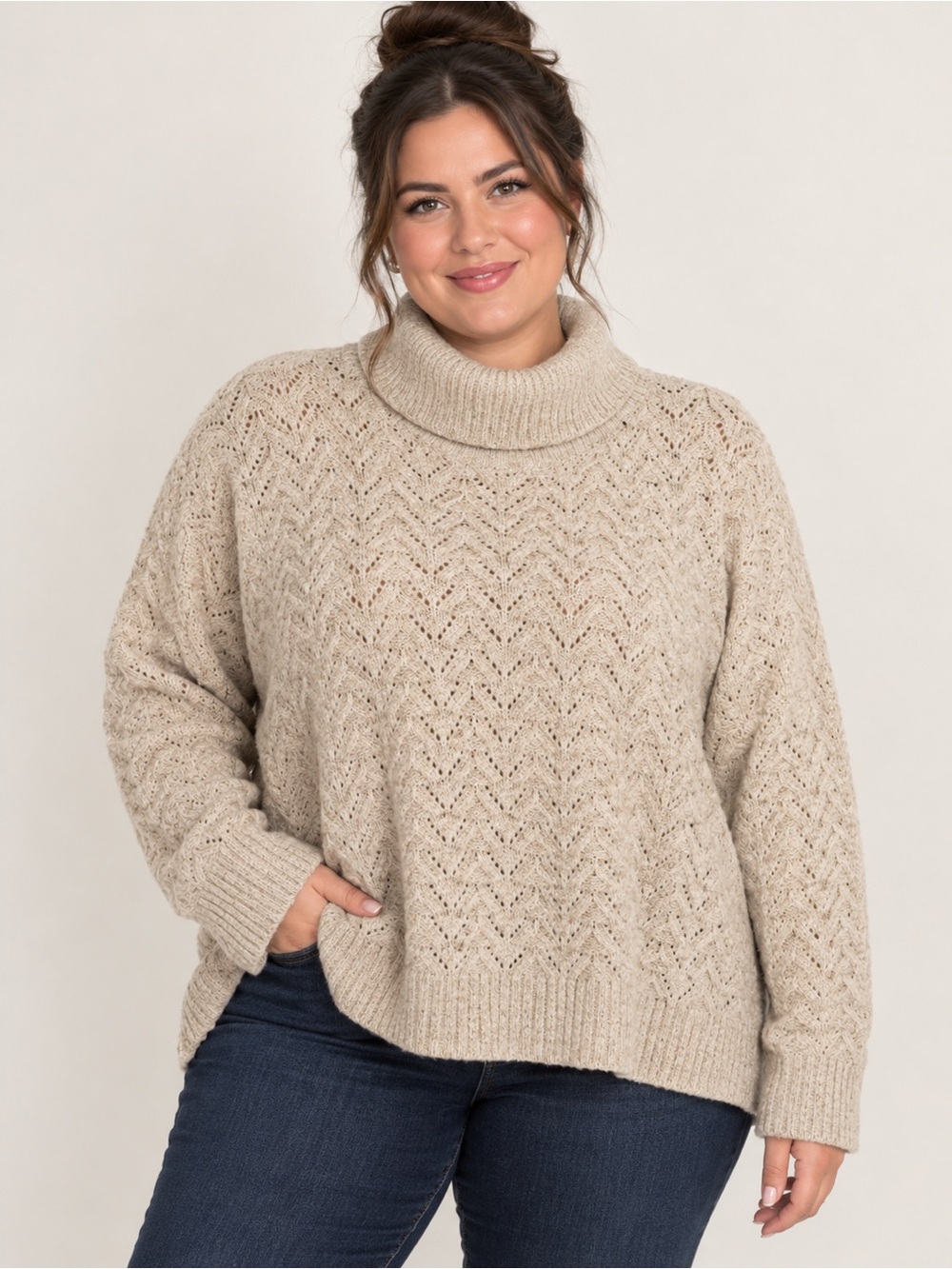 Old Navy Oatmeal Chevron Knit Turtleneck Sweater